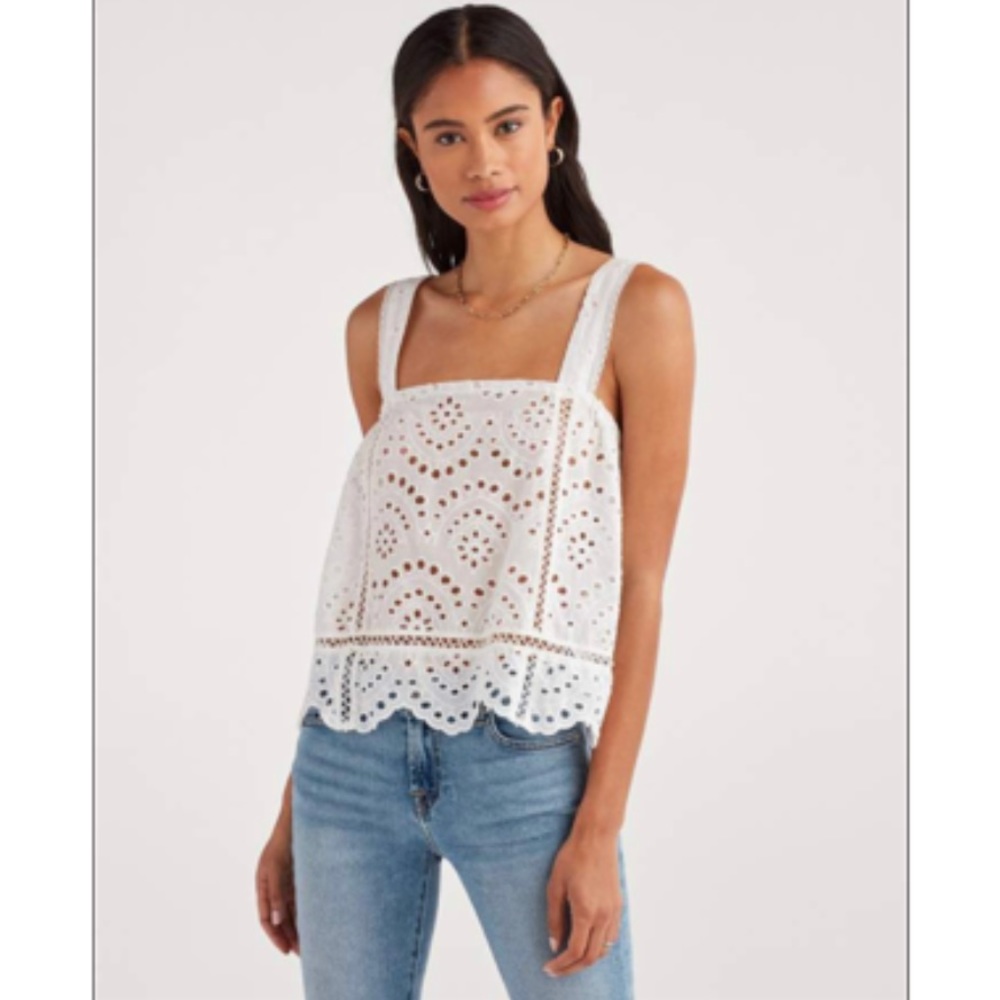7 For All Mankind Eyelet Tank Top in White